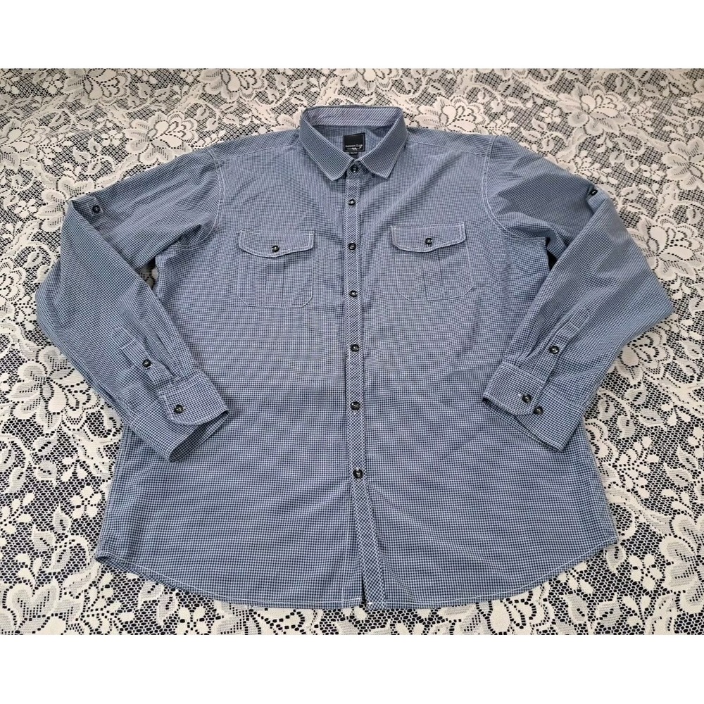 Sahara Club Shirt Size XL Blue Check‎ Long Roll Tab Sleeve Pockets Button Up
